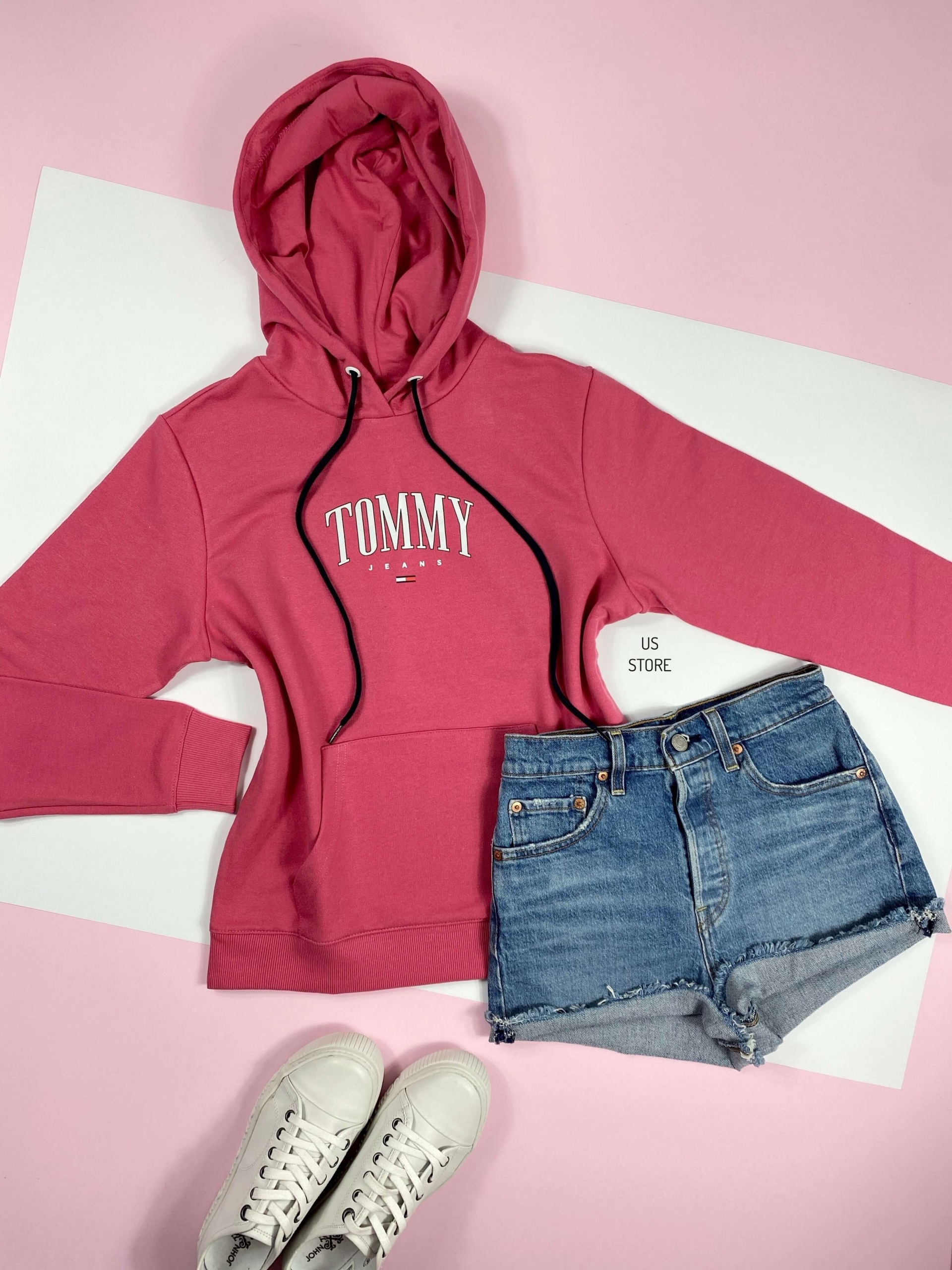 Moletom Tommy Hilfiger Jeans Pink Rosa Com Capuz Feminino - Loja Us Store